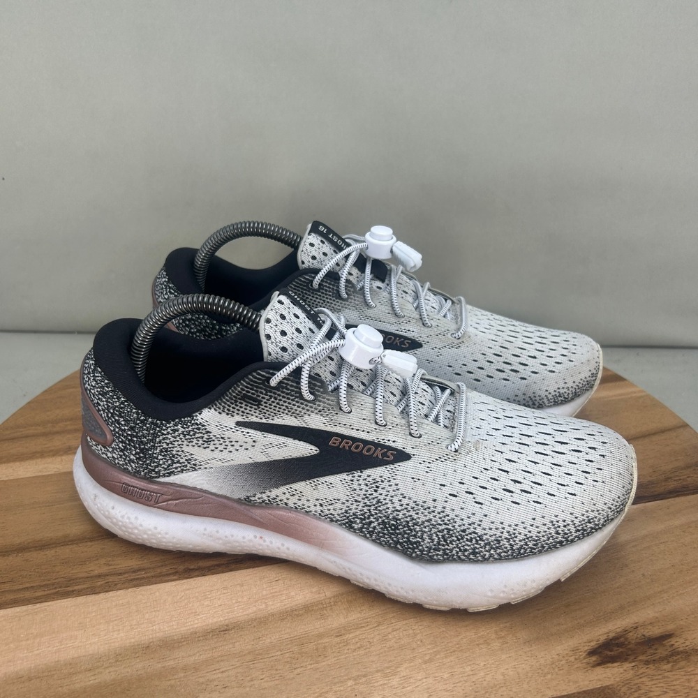 Brooks Ghost 16 Womens Running Shoes Gray Black Rose Gold 1204071B105 Size 9.5 B
